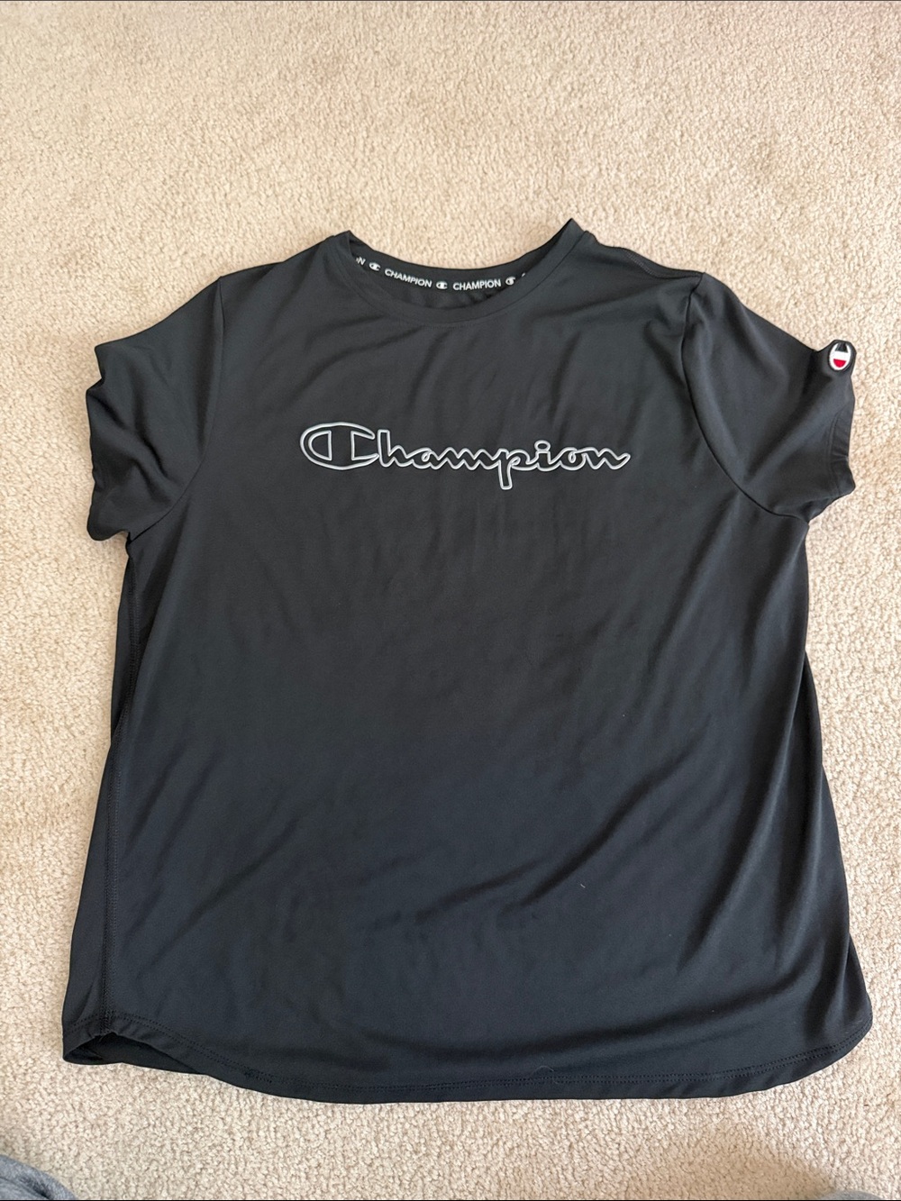 Champion Black Short Sleeve Script Logo Tee Size Medium M Athleticwear